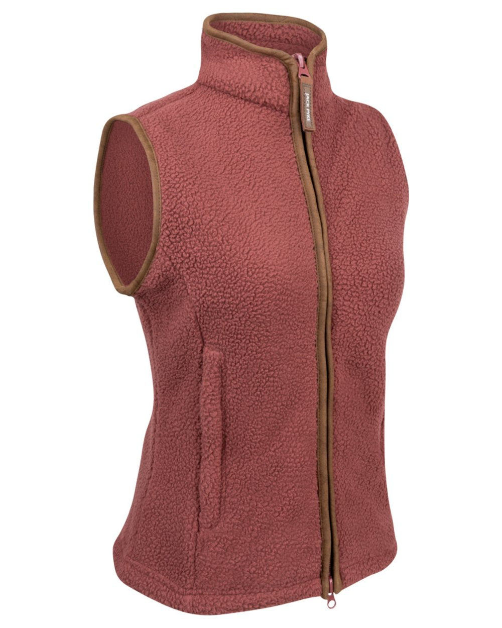 Burnt copper coloured Jack Pyke Ladies Sherpa Fleece Gilet on white background 
