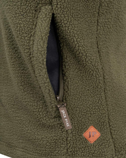 Olive coloured Jack Pyke Ladies Sherpa Fleece Gilet on white background 