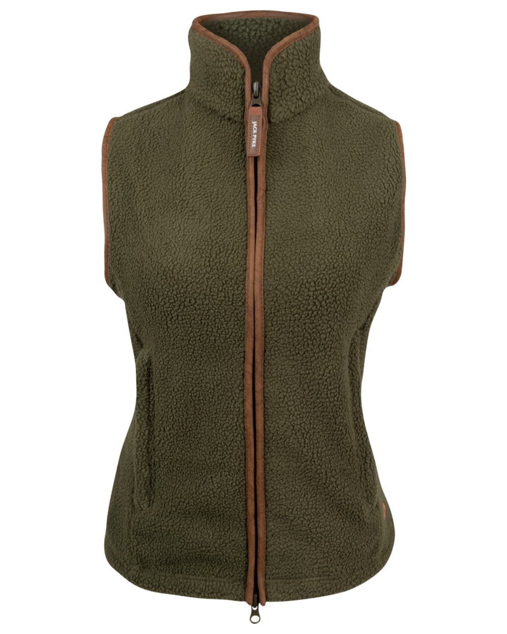 Olive coloured Jack Pyke Ladies Sherpa Fleece Gilet on white background 