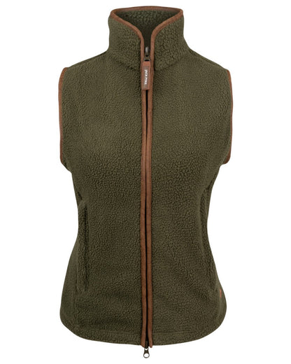 Olive coloured Jack Pyke Ladies Sherpa Fleece Gilet on white background 