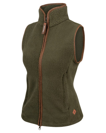 Olive coloured Jack Pyke Ladies Sherpa Fleece Gilet on white background 