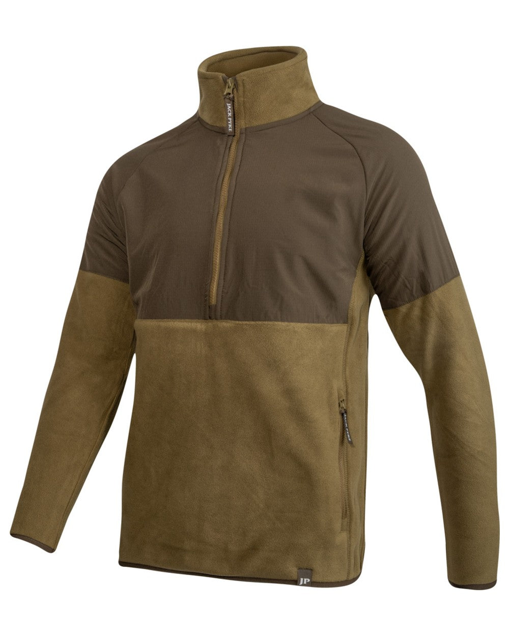 Dark Mustard Coloured Jack Pyke Mens Bleasdale Half Zip Fleece Top on white background 