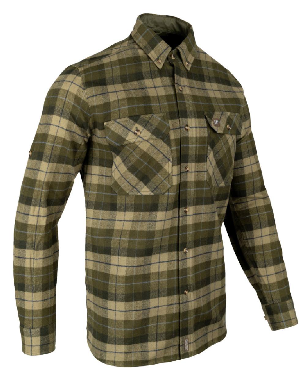 Green coloured Jack Pyke Mens Bleasdale Heavy Flannel Shirt on white background 