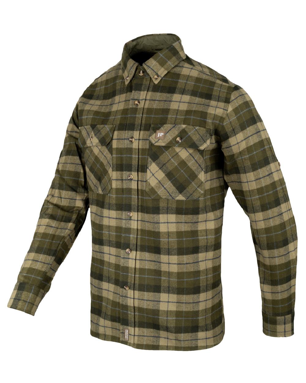 Green coloured Jack Pyke Mens Bleasdale Heavy Flannel Shirt on white background 