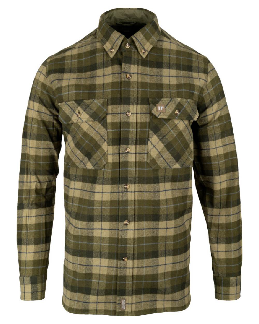 Green coloured Jack Pyke Mens Bleasdale Heavy Flannel Shirt on white background 