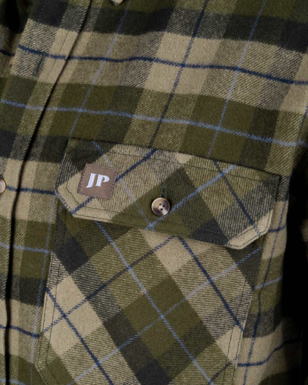Green coloured Jack Pyke Mens Bleasdale Heavy Flannel Shirt on white background 