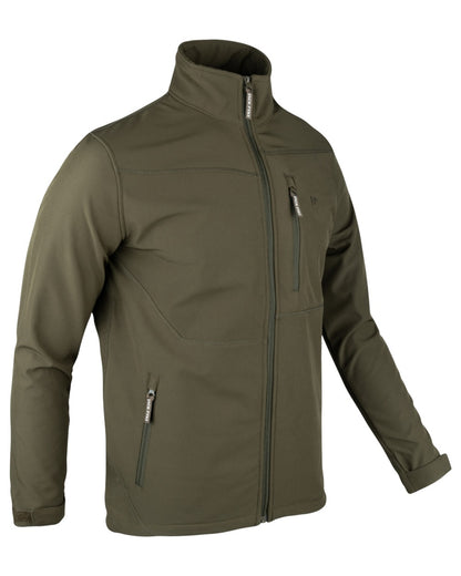 Green coloured Jack Pyke Mens Bleasdale Softshell Jacket on white background 