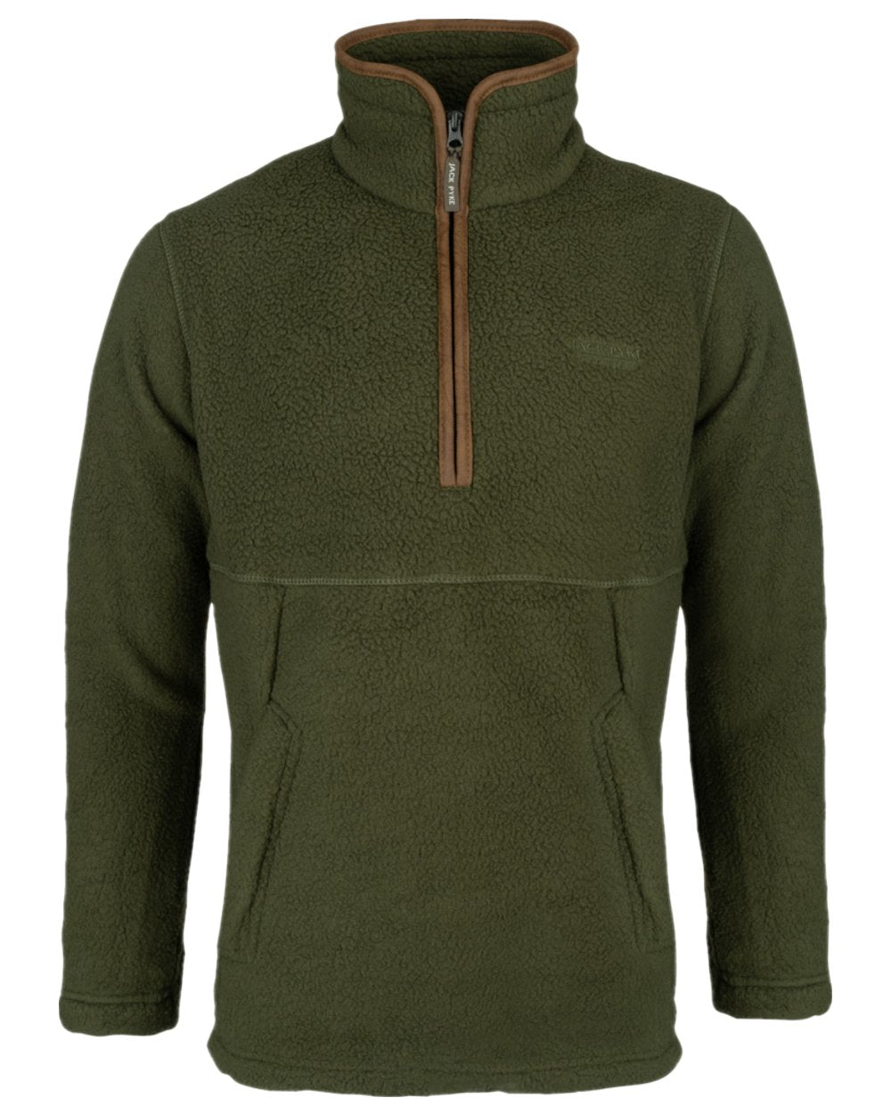Olive Coloured Jack Pyke Mens Half Zip Sherpa Fleece Pullover on white background 