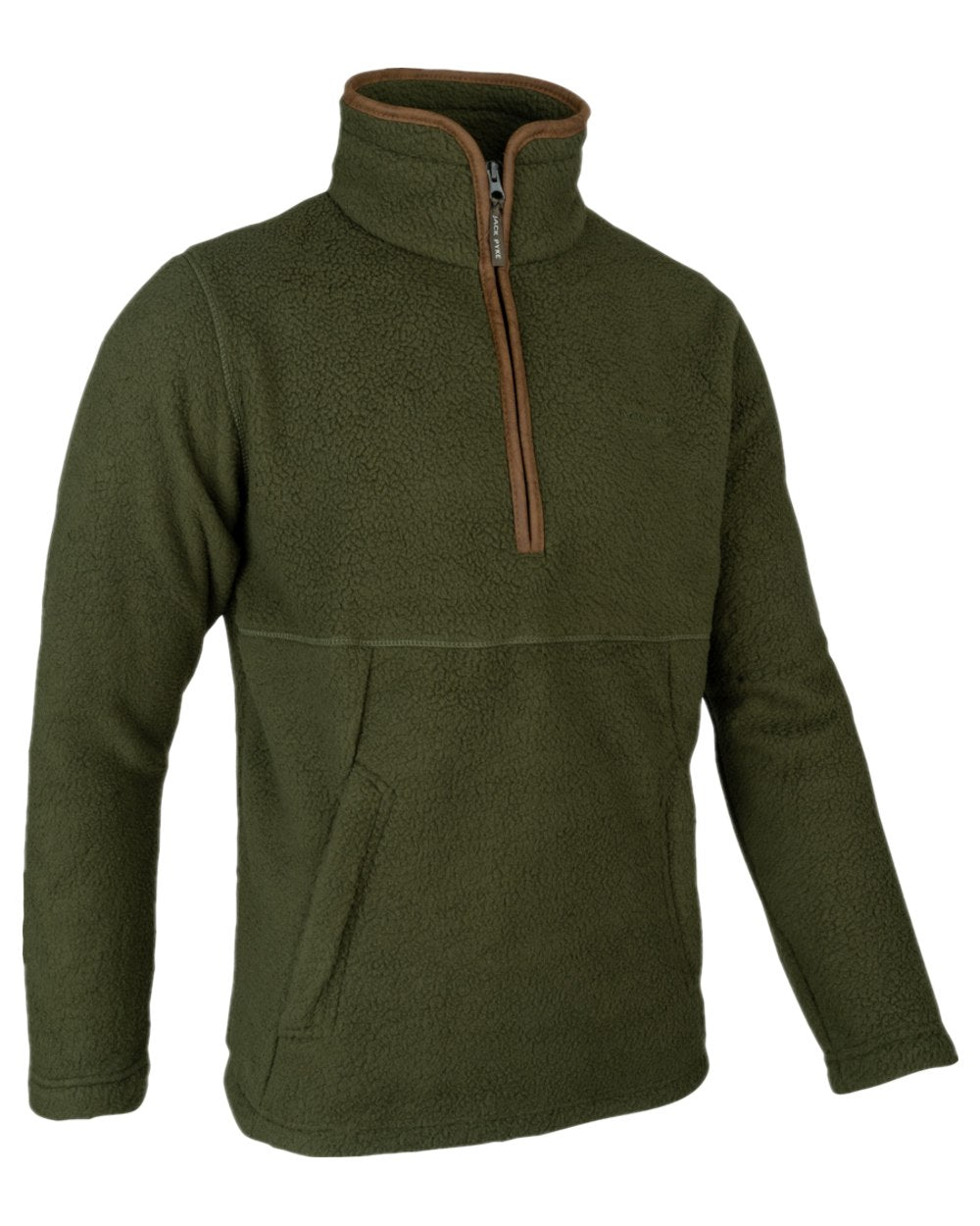 Olive Coloured Jack Pyke Mens Half Zip Sherpa Fleece Pullover on white background 