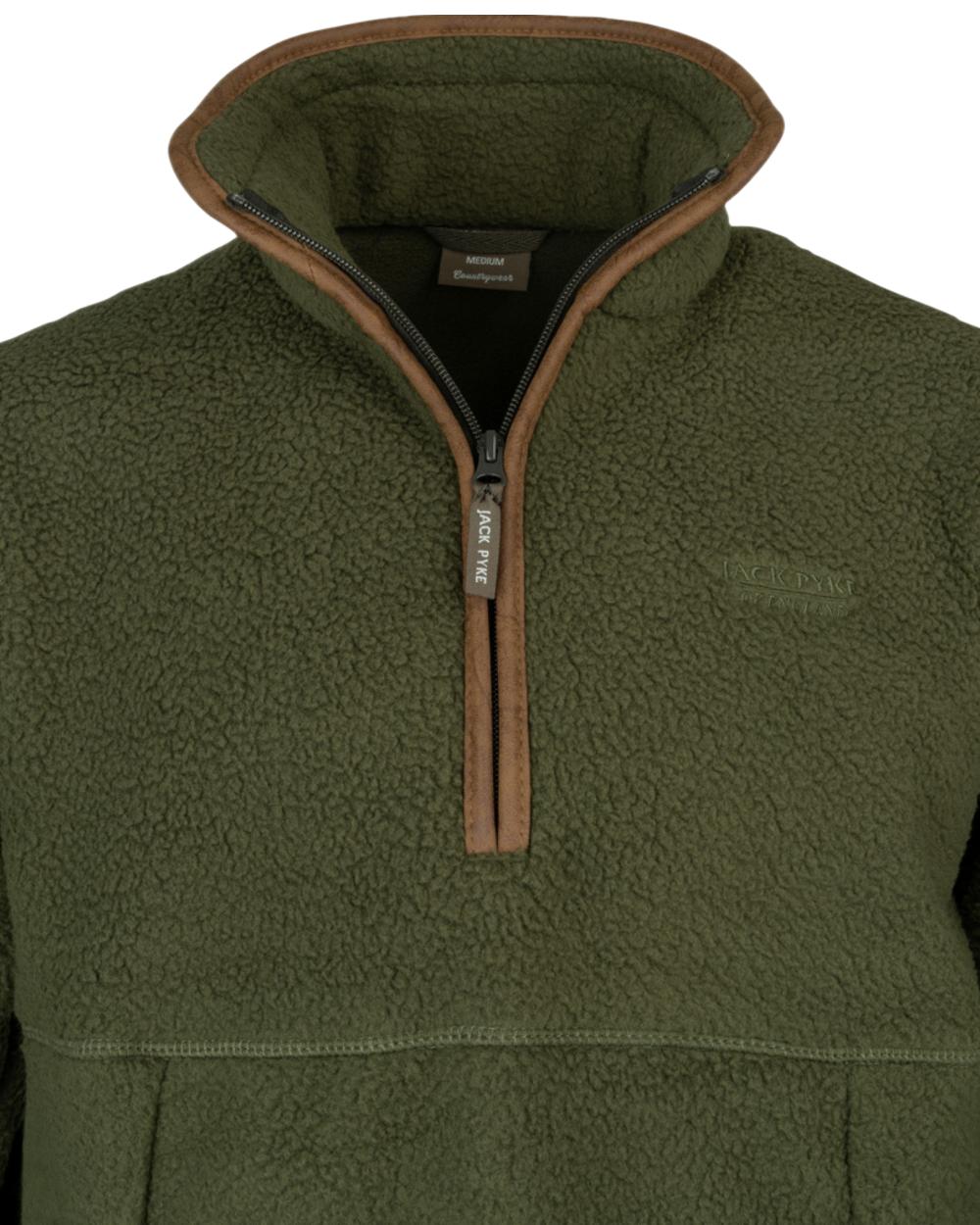 Olive Coloured Jack Pyke Mens Half Zip Sherpa Fleece Pullover on white background 