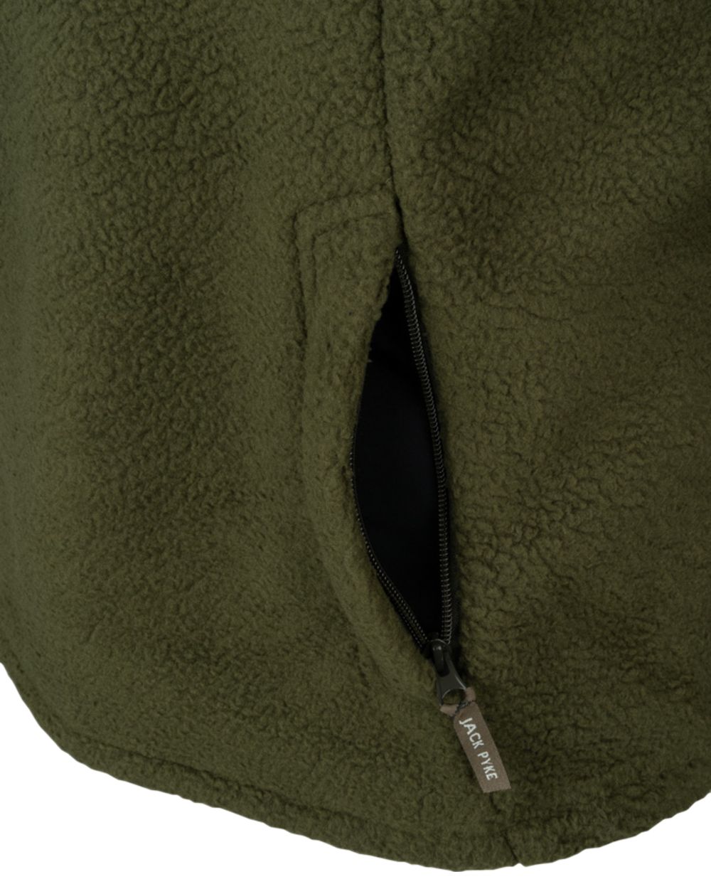 Olive Coloured Jack Pyke Mens Half Zip Sherpa Fleece Pullover on white background 