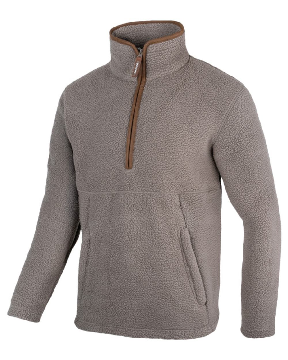 Shiitake coloured Jack Pyke Mens Half Zip Sherpa Fleece Pullover on white background 