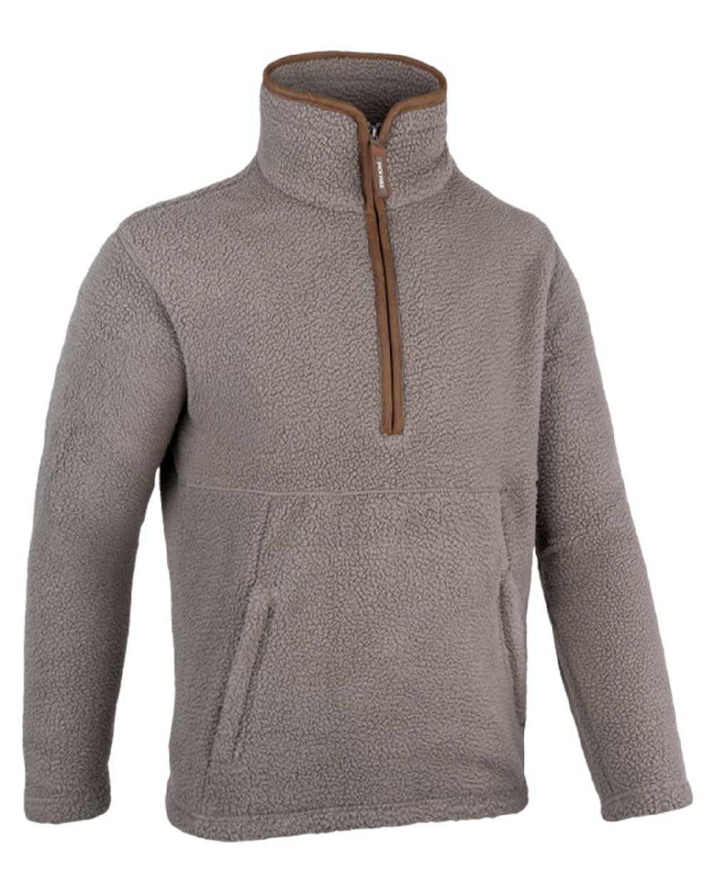 Shiitake coloured Jack Pyke Mens Half Zip Sherpa Fleece Pullover on white background 