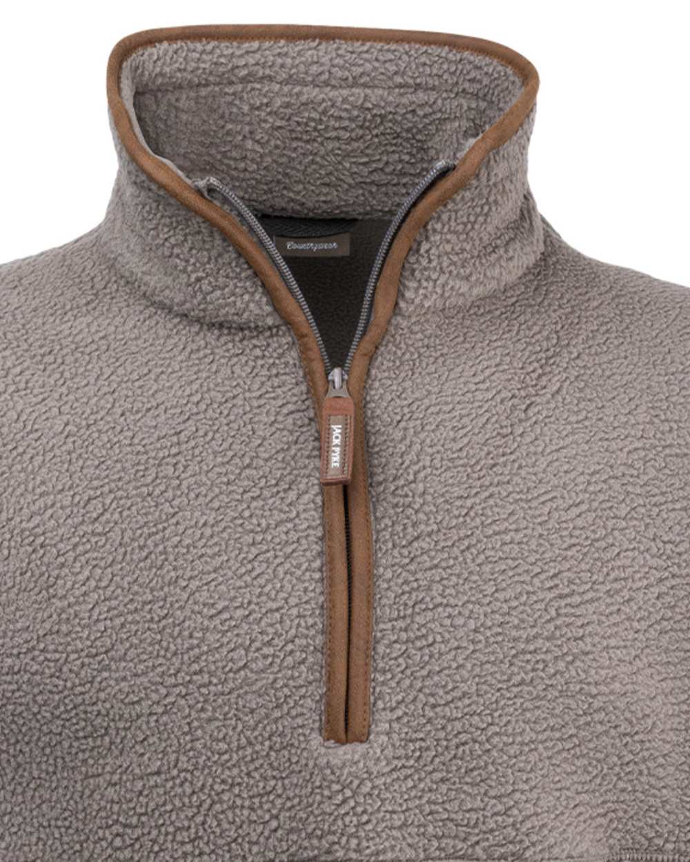 Shiitake coloured Jack Pyke Mens Half Zip Sherpa Fleece Pullover on white background 