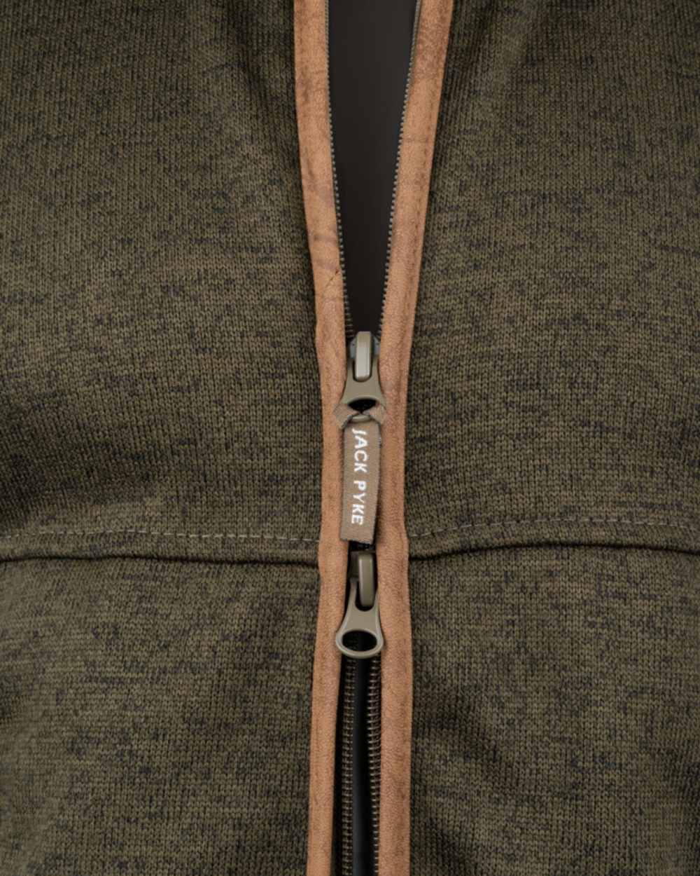 Dark Olive Coloured Jack Pyke Mens Melange Fleece Gilet on white background 