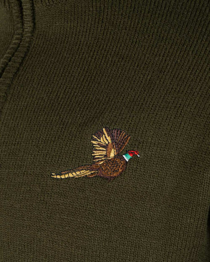 Olive Coloured Jack Pyke Mens Pheasant Zip Neck Pullover on white background 