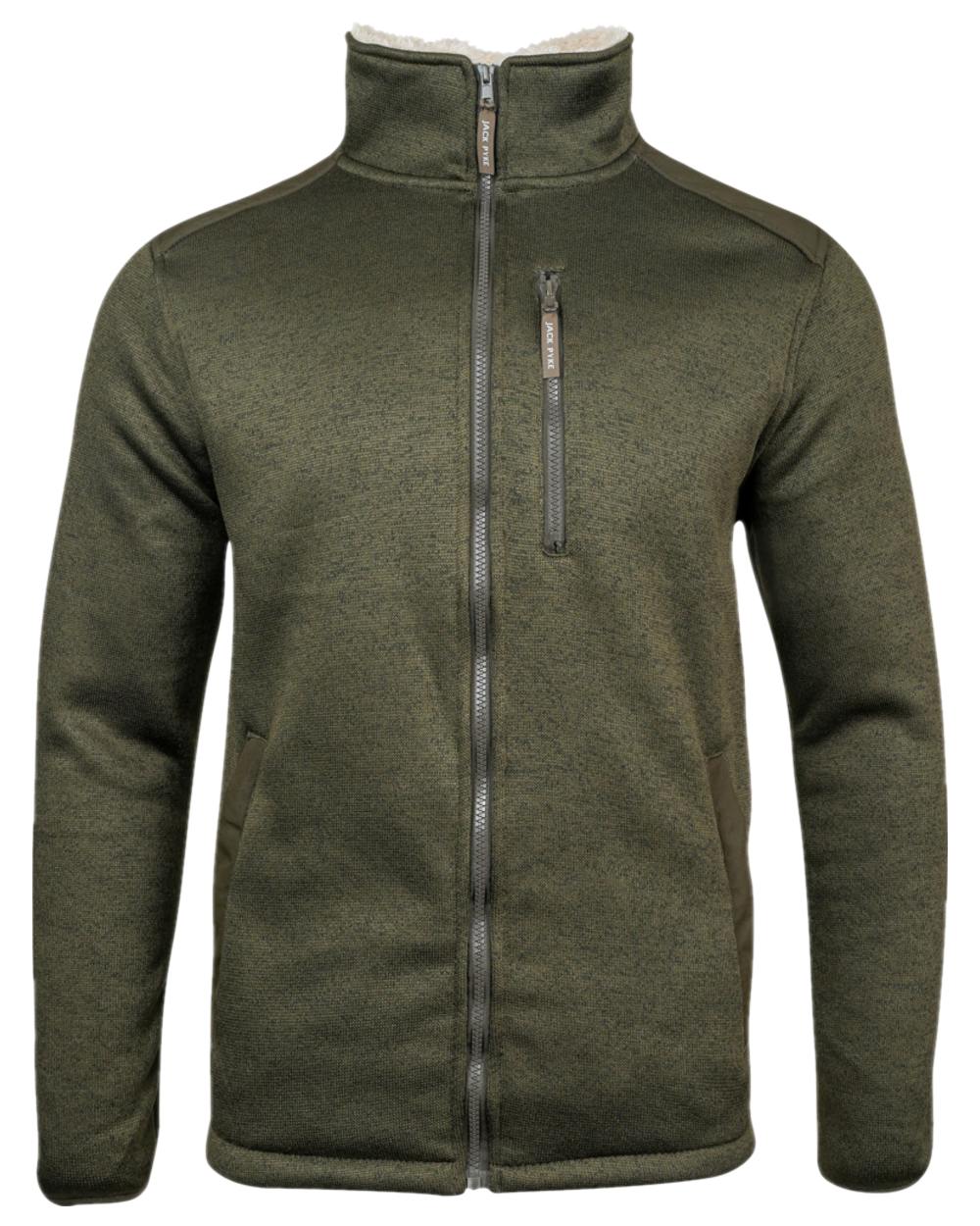 Dark Olive Coloured Jack Pyke Mens Scandinavian Fleece Jacket on white background 