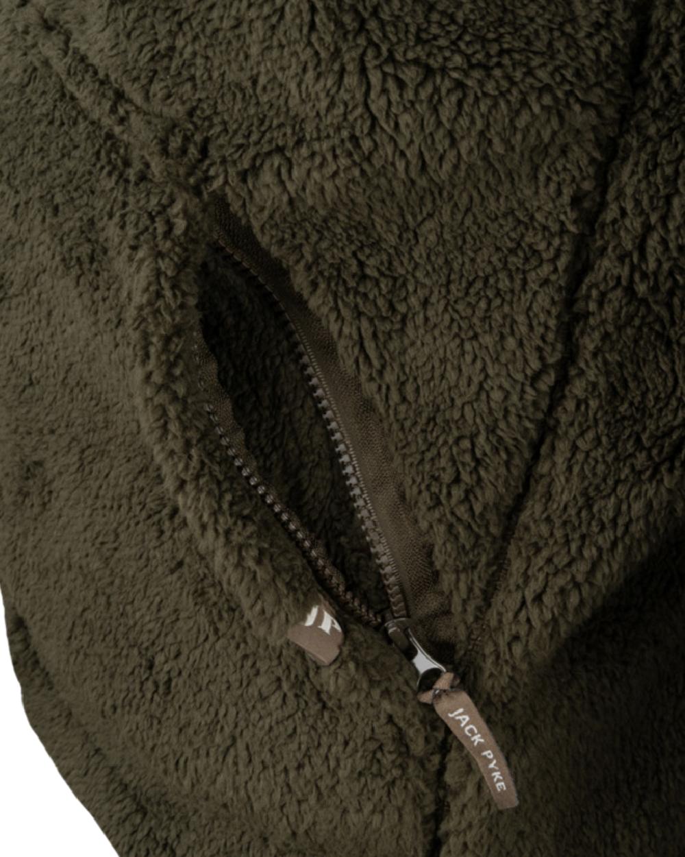 Dark Olive Coloured Jack Pyke Mens Sherpa Fleece Hoodie Gen 2 on white background 