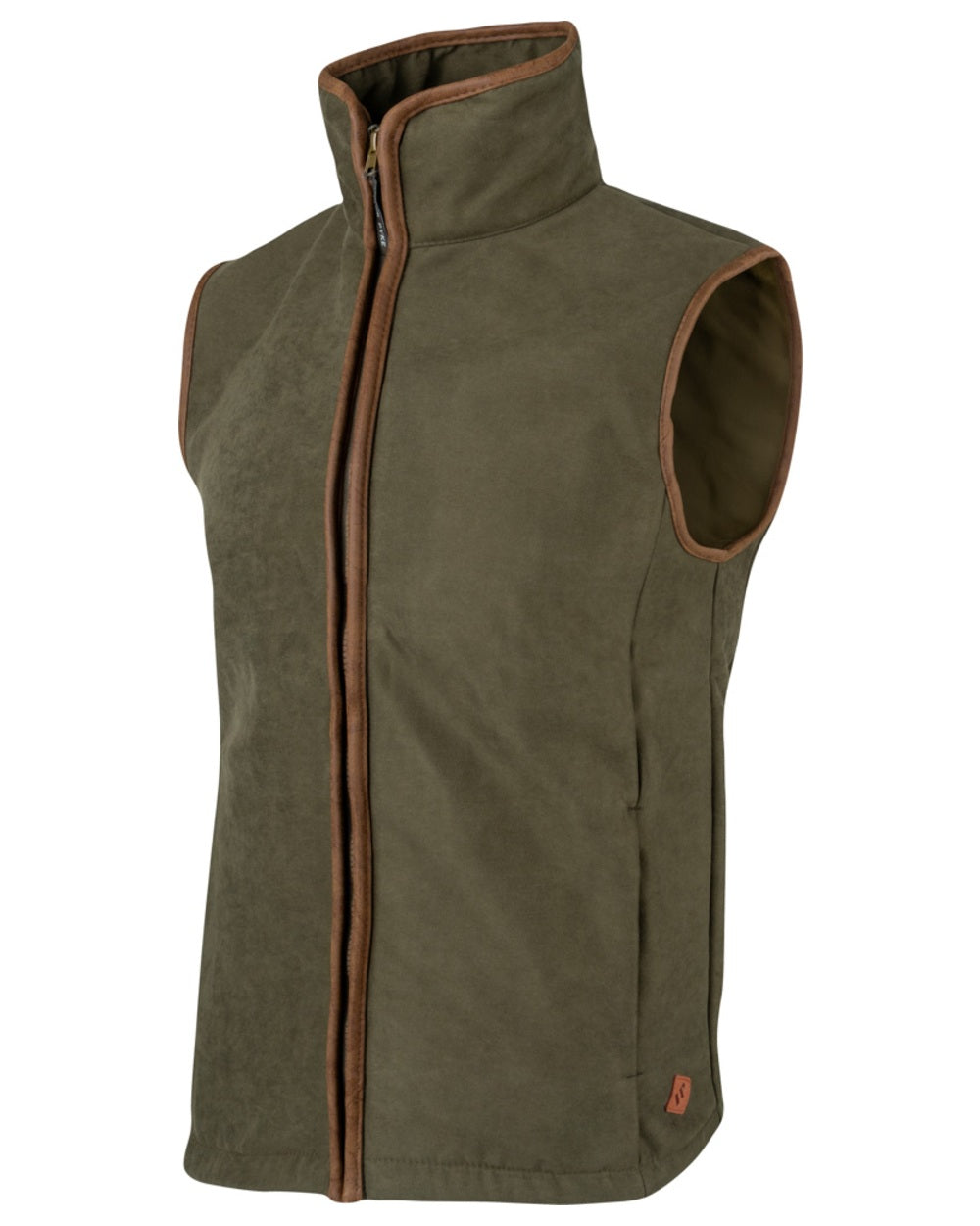 Dark Olive coloured Jack Pyke Mens Technical Moleskin Gilet on white background 