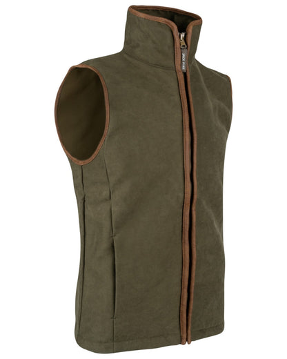 Dark Olive coloured Jack Pyke Mens Technical Moleskin Gilet on white background 