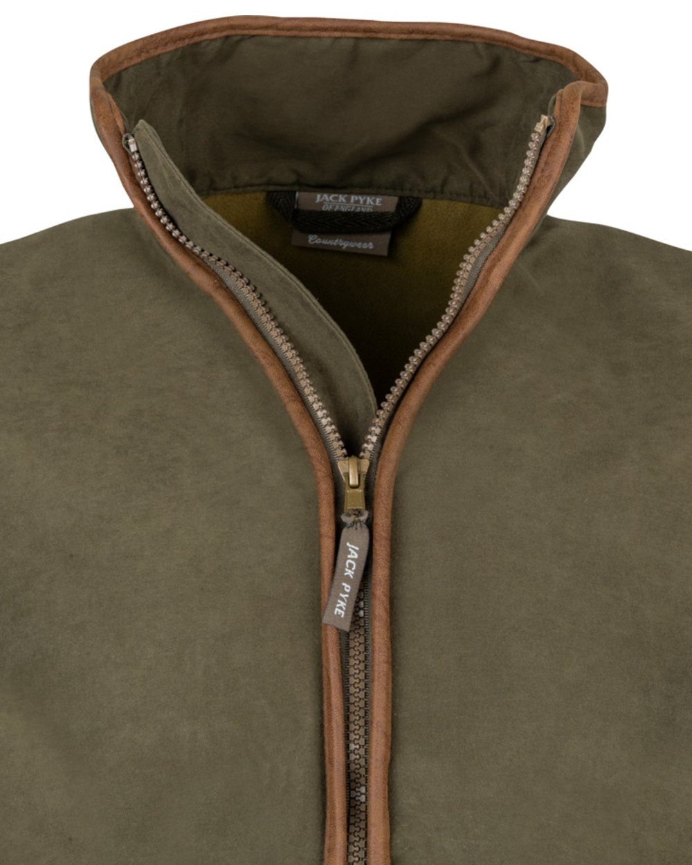Dark Olive coloured Jack Pyke Mens Technical Moleskin Gilet on white background 