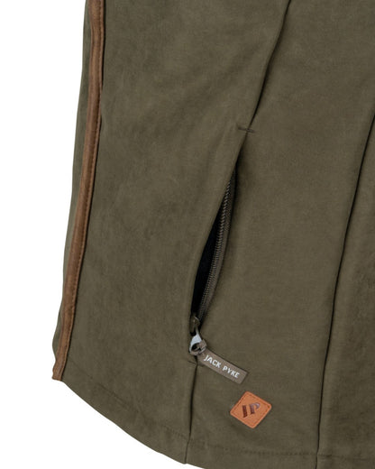 Dark Olive coloured Jack Pyke Mens Technical Moleskin Gilet on white background 
