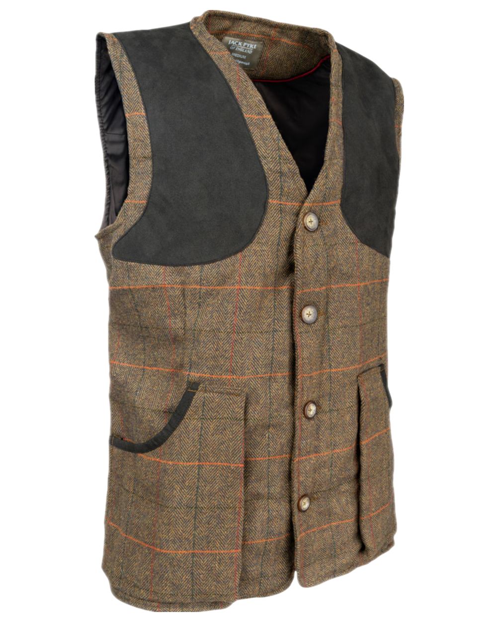 Brown Coloured Jack Pyke Mens Tweed Shooting Vest on white background 