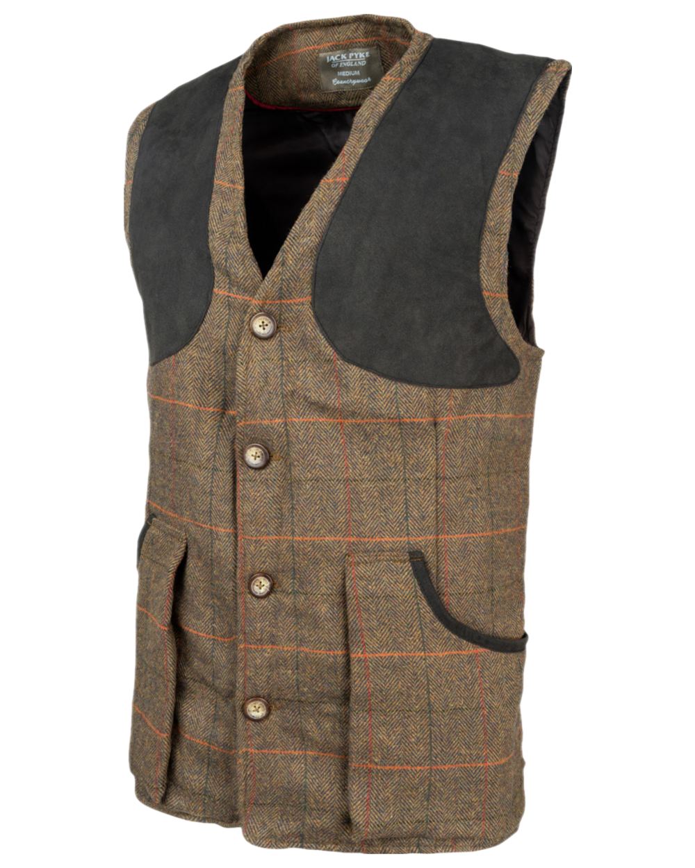 Brown Coloured Jack Pyke Mens Tweed Shooting Vest on white background 