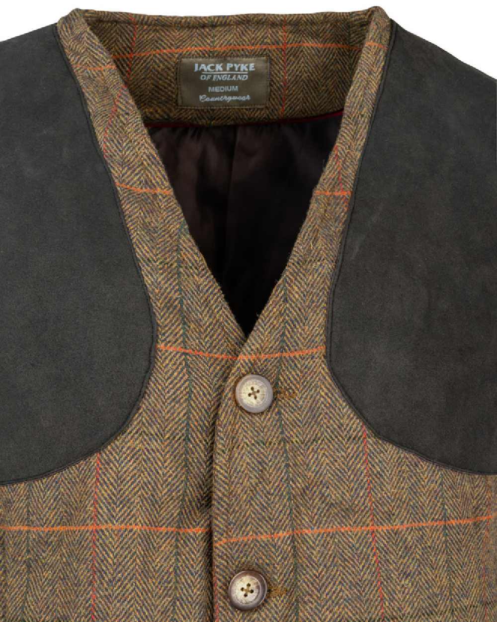 Brown Coloured Jack Pyke Mens Tweed Shooting Vest on white background 