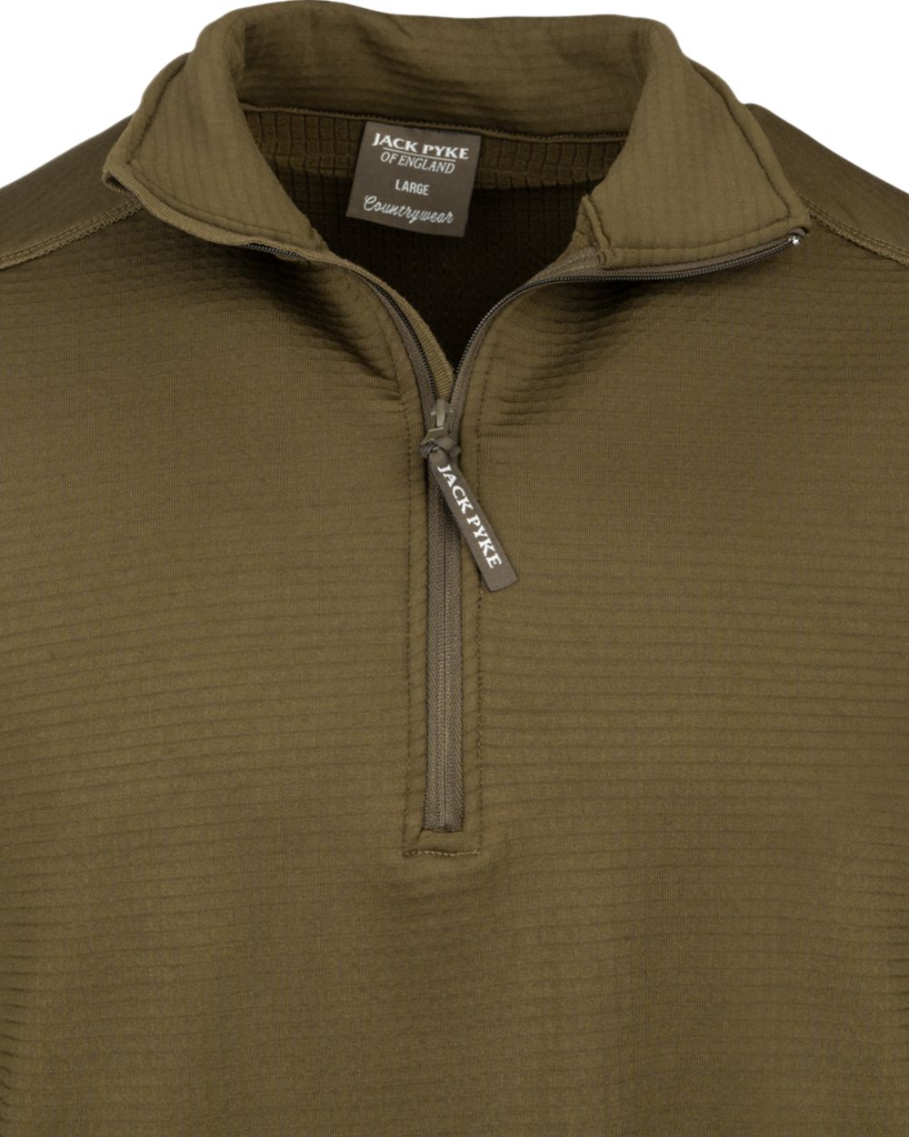 Olive Coloured Jack Pyke Mens Waffle Fleece Top on white background 