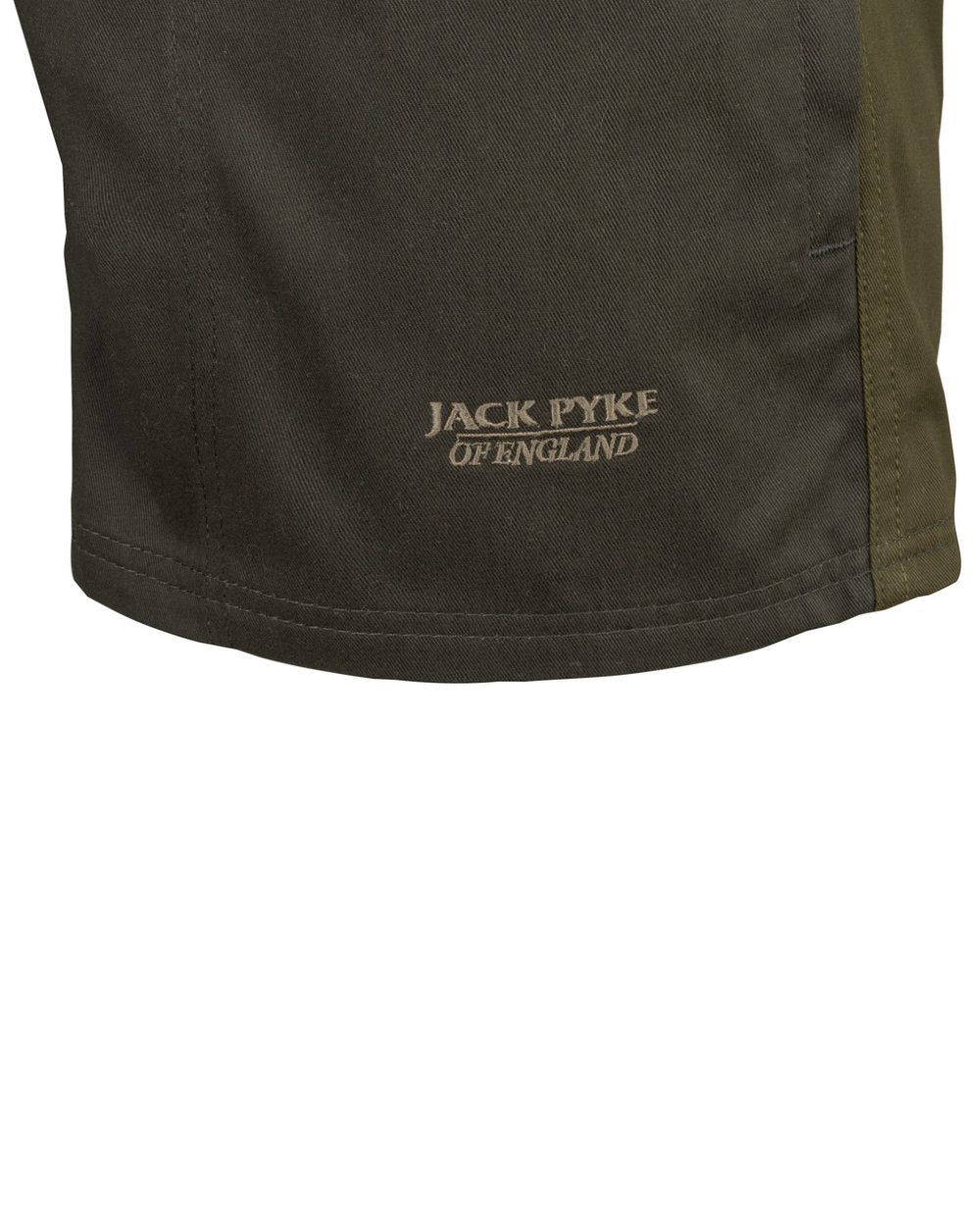 Dark Olive coloured Jack Pyke Mens Yakka Shorts on white background 