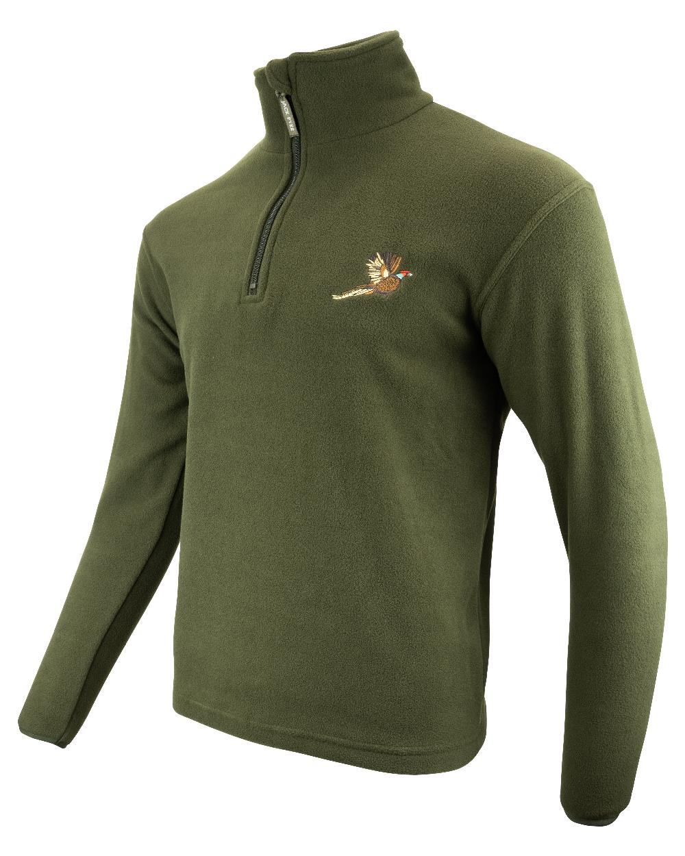 Green coloured Jack Pyke Pheasant Motif Fleece Pullover on white background 