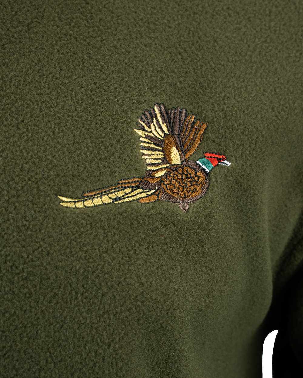 Green coloured Jack Pyke Pheasant Motif Fleece Pullover on white background 