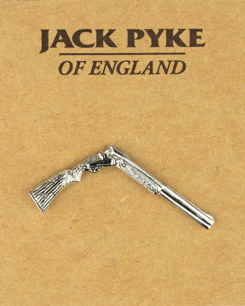 Shotgun styled Jack Pyke Pin Badge on white background 