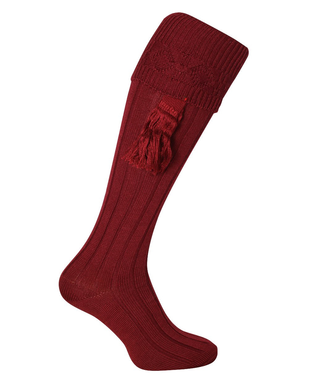 Burgundy coloured Jack Pyke Plain Shooting Socks on white background 