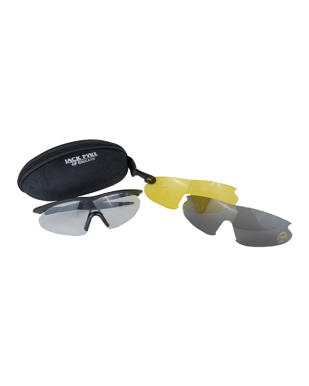 Clear Smoke Yellow coloured Jack Pyke Pro-Sport Shooting Glasses on white background 