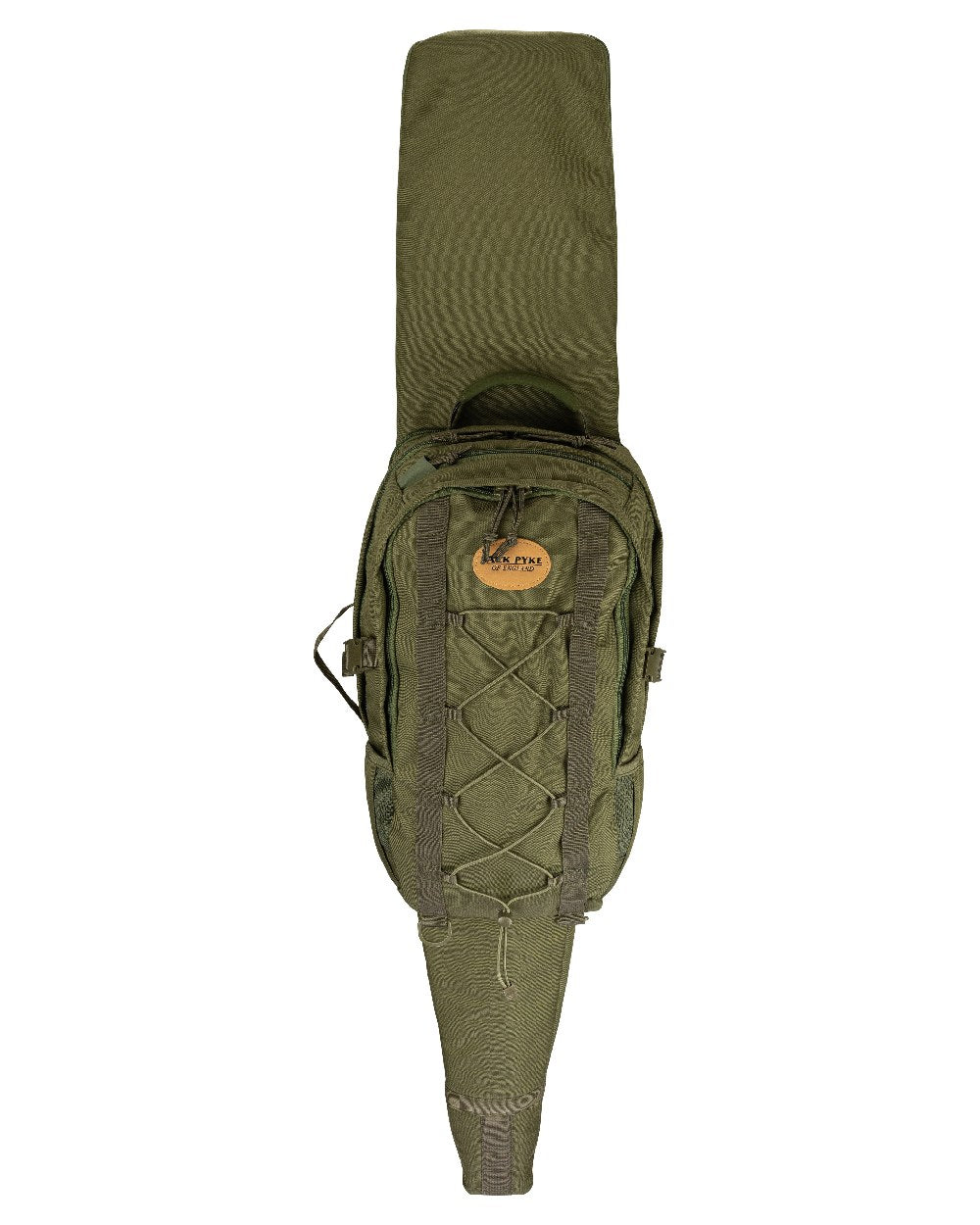 Green coloured Jack Pyke Rifle Rucksack on white background 