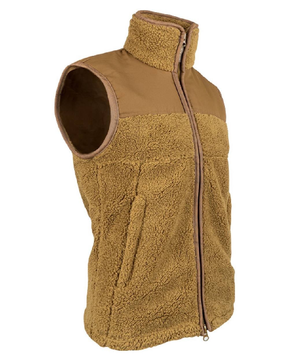 Camel coloured Jack Pyke Sherpa Fleece Gilet on white background 