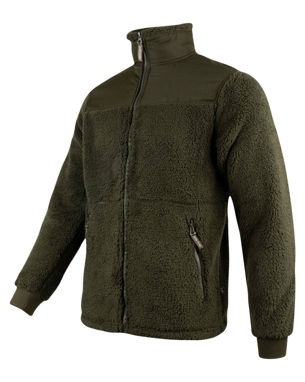 Dark Olive coloured Jack Pyke Sherpa Fleece Jacket Gen 2 on white background 