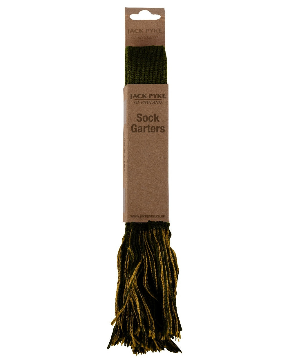 Green coloured Jack Pyke Shooting Sock Garters on white background 