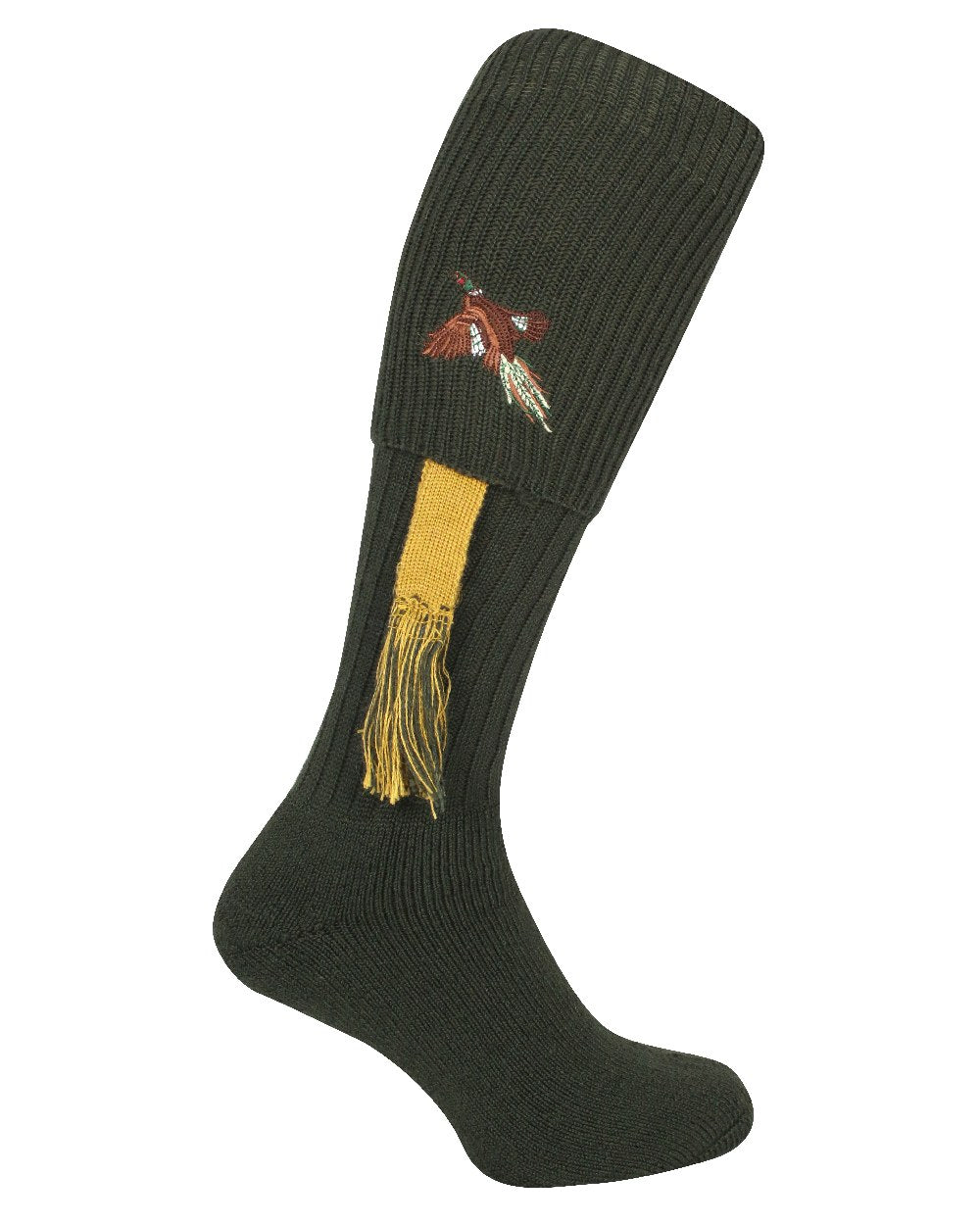 Green coloured Jack Pyke Shooting Socks Pheasant on white background 