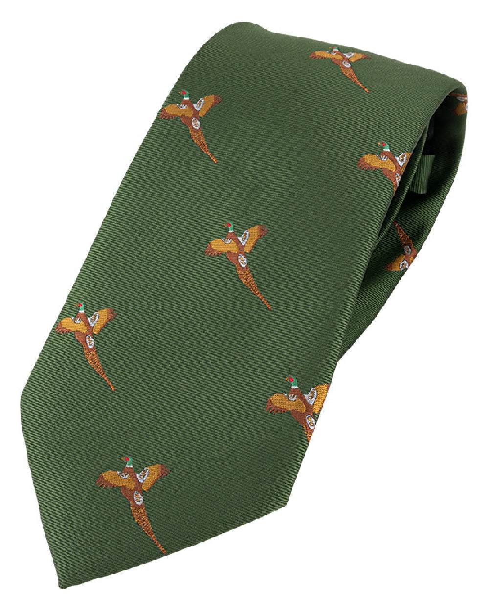 Green coloured Jack Pyke Shooting Tie Pheasant on white background 