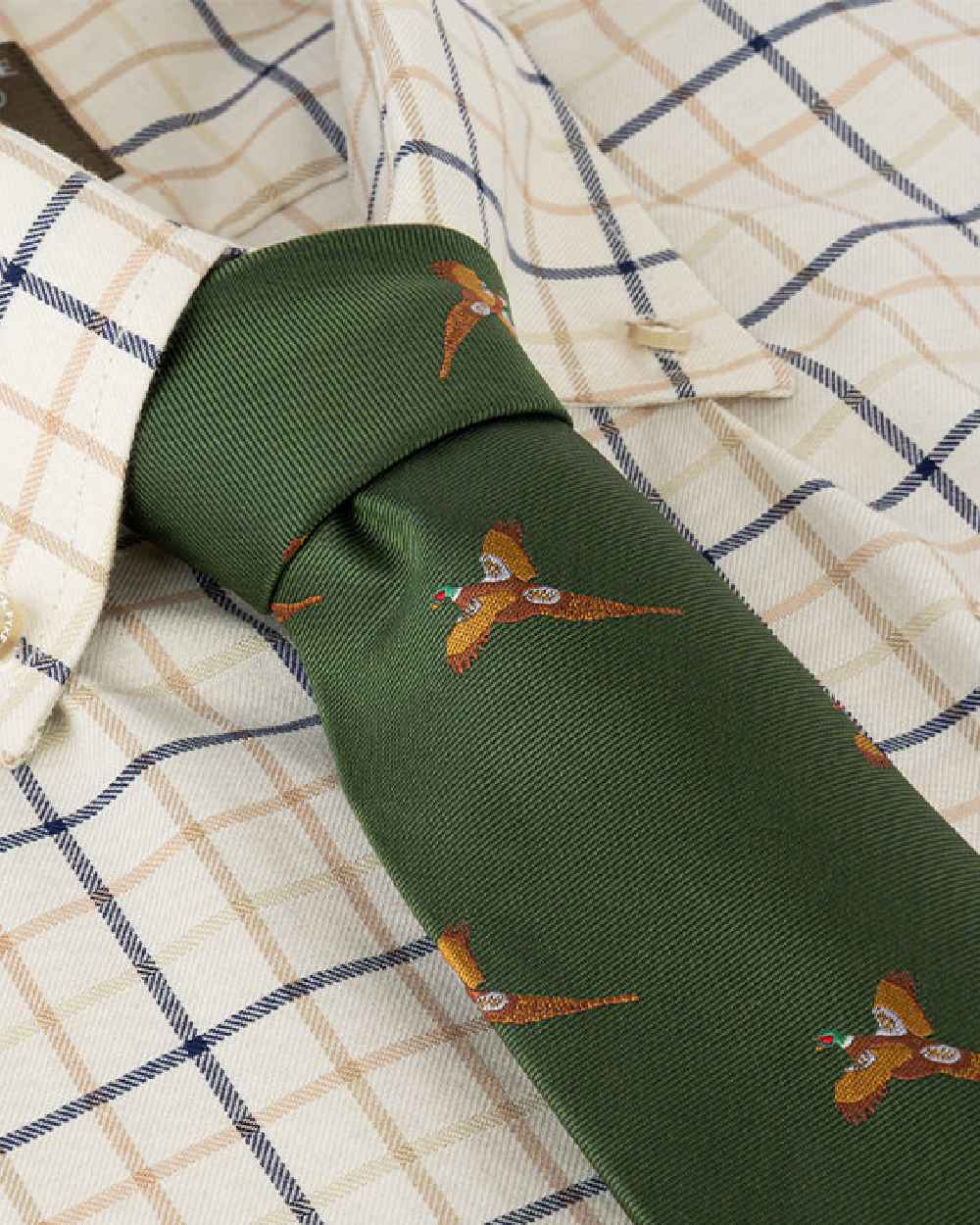 Green coloured Jack Pyke Shooting Tie Pheasant on white background 