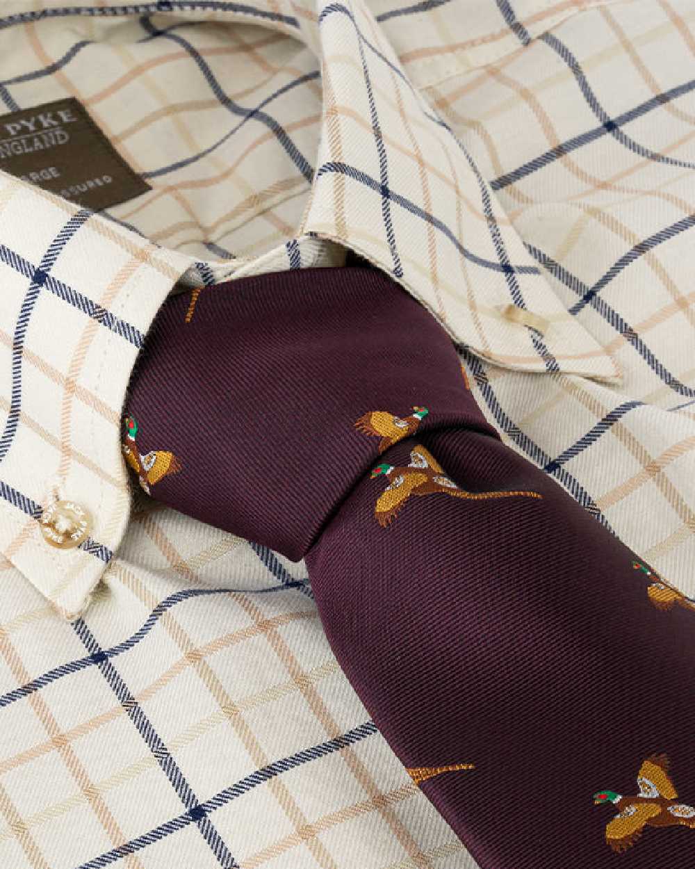 Wine coloured Jack Pyke Shooting Tie Pheasant on white background 