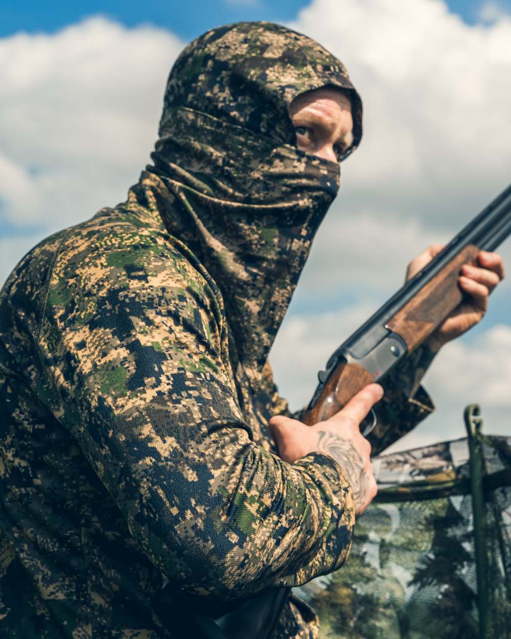 Digicam coloured Jack Pyke Stealth Balaclava on sky background 