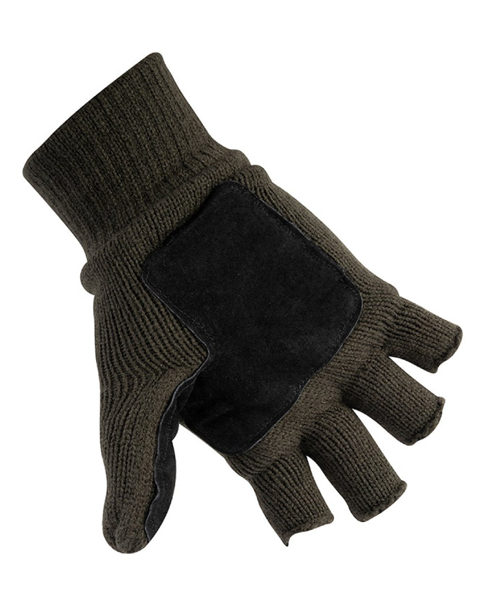 Green coloured Jack Pyke Suede Palm Shooters Mitts on white background 