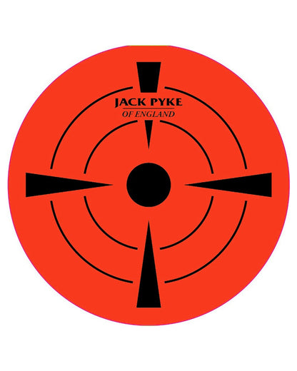 Red coloured Jack Pyke Target Sticker Roll on white background 
