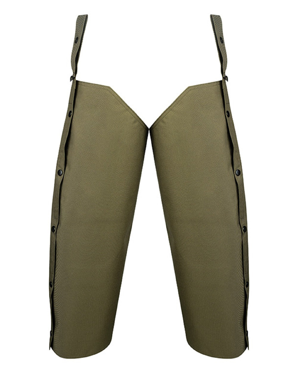 Dark Olive coloured Jack Pyke Waterproof Chaps on white background 