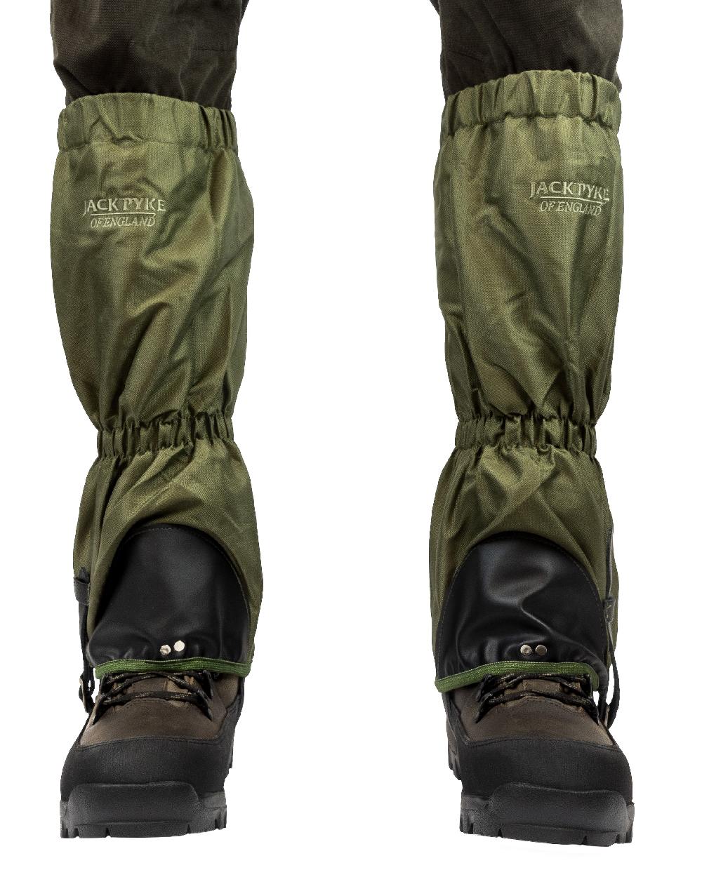 Green coloured Jack Pyke Waterproof Gaiters on white background 