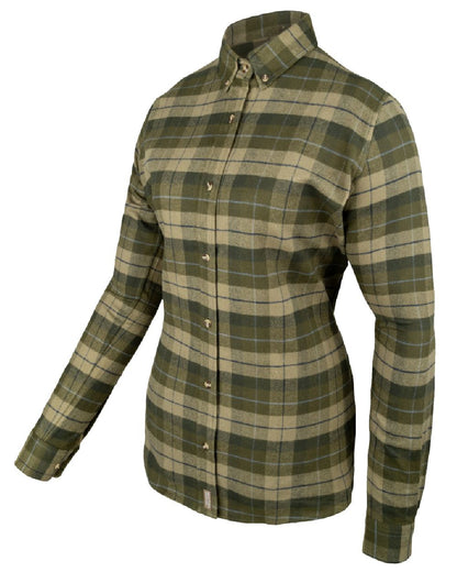 Green coloured Jack Pyke Womens Bleasdale Heavy Flannel Shirt on white background 